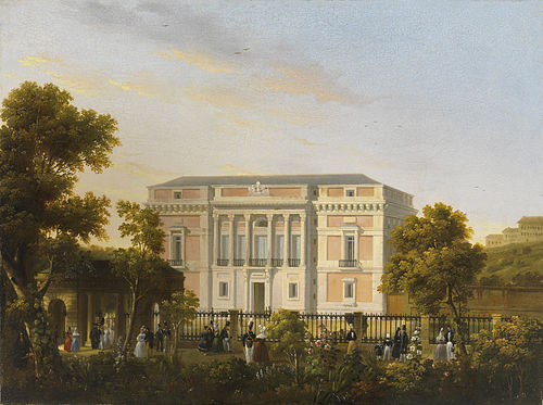 View of the south Façade of the Museo del Prado from inside the Botanical Gardens, 1835, José María Avrial y Flores