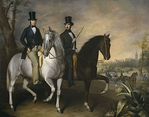El conde de Pinohermoso y el marqués de Molins a caballo en las afueras de Sevilla, 1848, José Roldán y Martínez