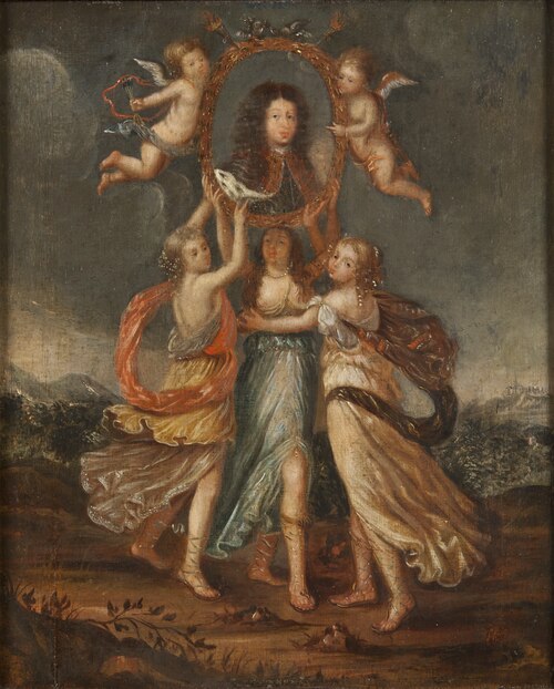 Three Allegorical Figures Bearing the Portrait of Karl XI of Sweden, 1673, David Klöcker Ehrenstrahl