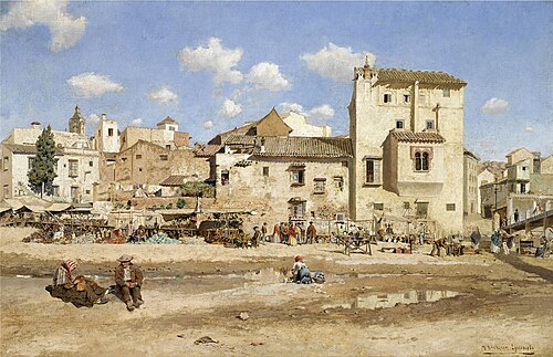 Village street scene, 1909, Mariano Barbasán Lagueruela
