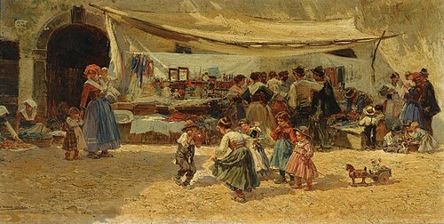 The Marketplace, Anticoli Corrado, 1909, Mariano Barbasán Lagueruela