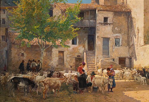 Milking time in Antícoli Corrado, 1922, Mariano Barbasán Lagueruela