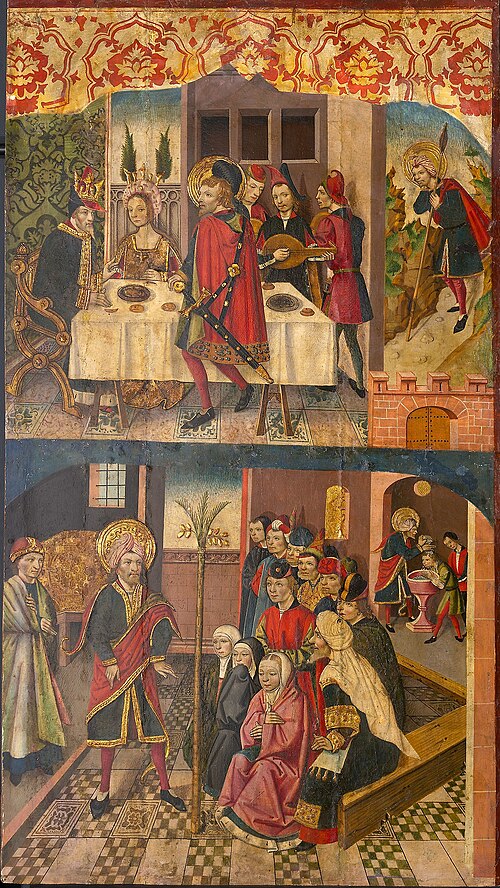 Saint Christopher Taking Leave of the King Who Feared Satan; Saint Christopher and His Converts, 1468, Martín de Soria