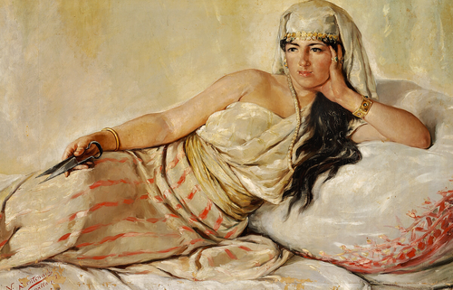 Reclining woman with scissors., 1898, Narciso Sentenach y Cabañas