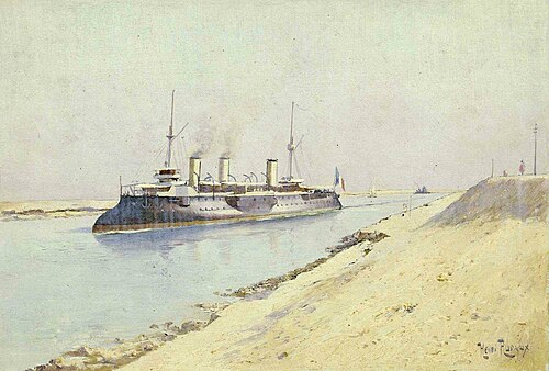 Cuirassé français franchissant le canal de Suez, 1900, Henri-Edmond Rudaux