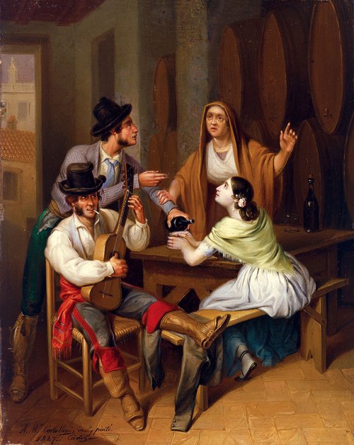 No more Wine. Tavern Scene, 1847, Ángel María Cortellini y Hernández