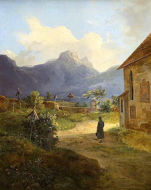 Pejzaż alpejski z kościółkiem, 1850, Adam Gorczyński