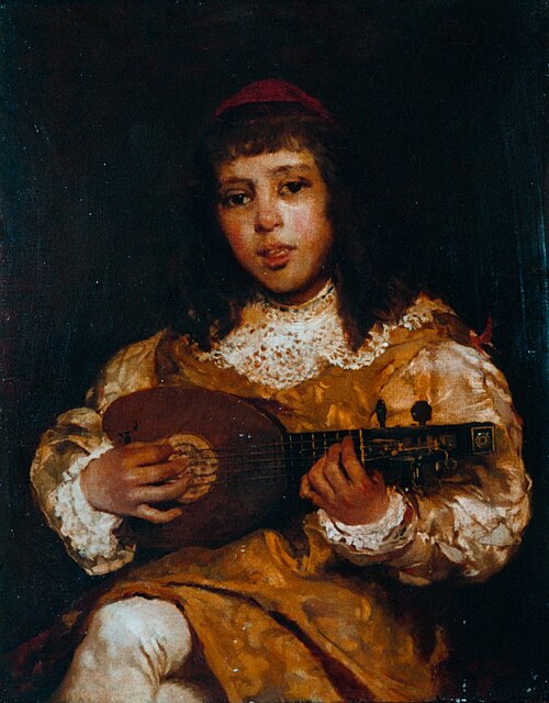 Page boy with mandolin, 1881, Gaetano Previati