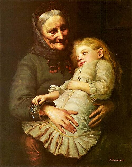 Grandmother with granddaughter, 1850, Aleksander Mroczkowski