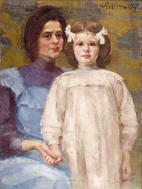 Autoportrait avec sa fille, 1907, Aniela Pająkówna