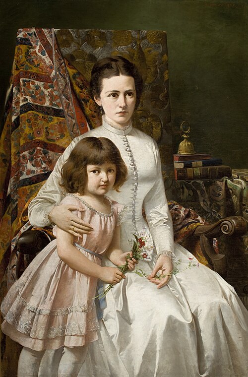 Portrait of Wife with Daughter Anna, 1887, Antoni Gramatyka