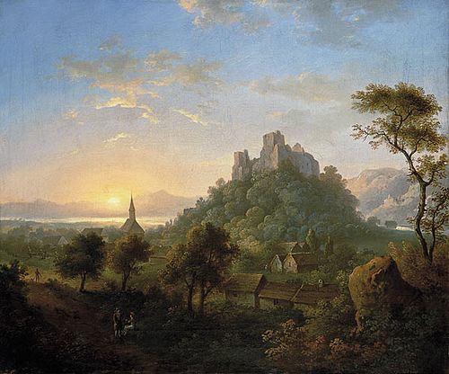 Vue de la ruine de château de Janowiec, 1838, Antoni Lange