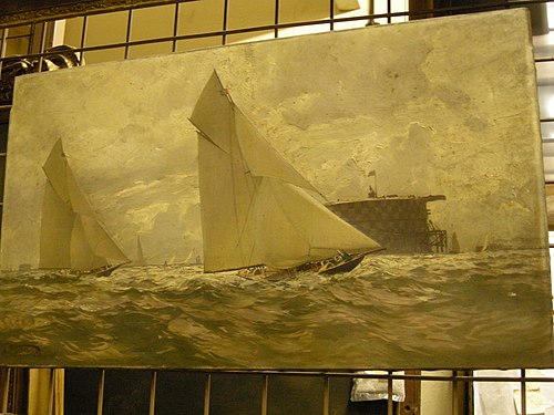 Britannia and Navahoe(?) racing in the Solent, 1893, 1893, Carl Saltzmann
