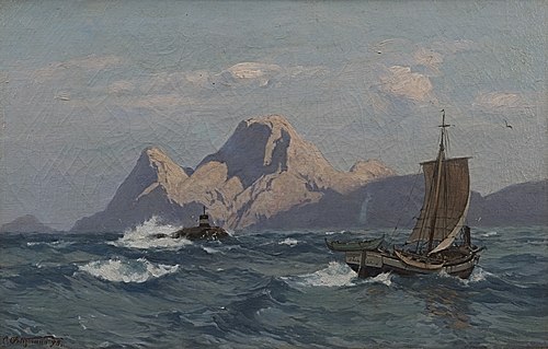 Fischerboot vor norwegischer Küste, 1898, Carl Saltzmann