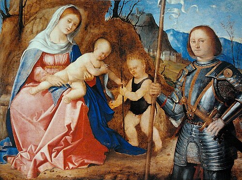 Vierge et l'Enfant avec saint Jean-Baptiste et Saint Libéralis., 1518, Marco Basaiti