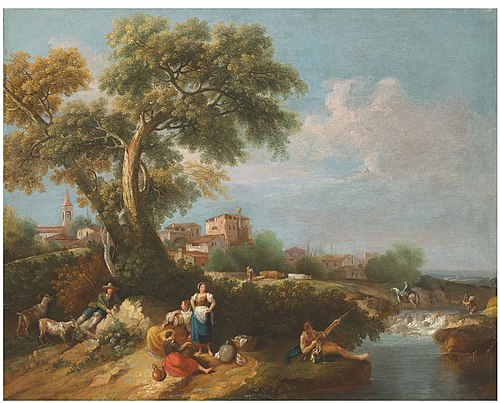 Wooded Landscape with a Fisherman on a Bank, , Francesco Zuccarelli