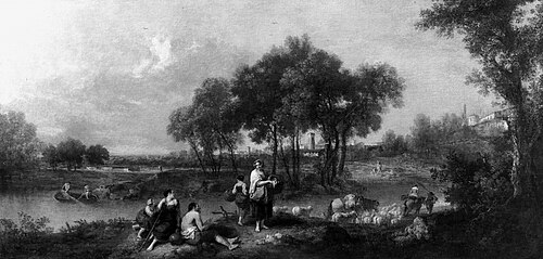 Wooded river landscape with shepherds, , Francesco Zuccarelli