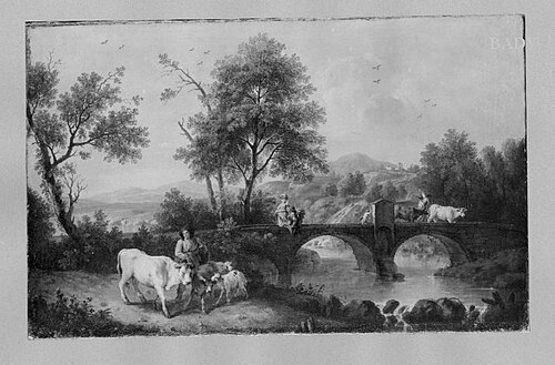 landscape with bridge and cattle, 1727, Francesco Zuccarelli