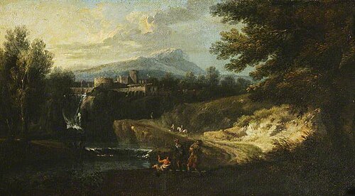 Romantic Landscape with Figures by a River, a Citadel in the Middle Distance, , Francesco Zuccarelli