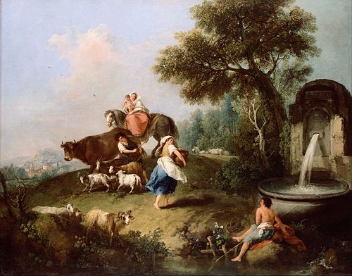 Landscape with a Fountain, Figures and Animal, 1788, Francesco Zuccarelli