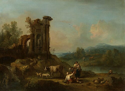 Landscape with Classical Ruins, Cattle and Figures, 1741, Francesco Zuccarelli