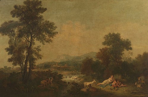 Landscape with a Stream and a Reclining Woman and Two Boys Beside Her, 1744, Francesco Zuccarelli