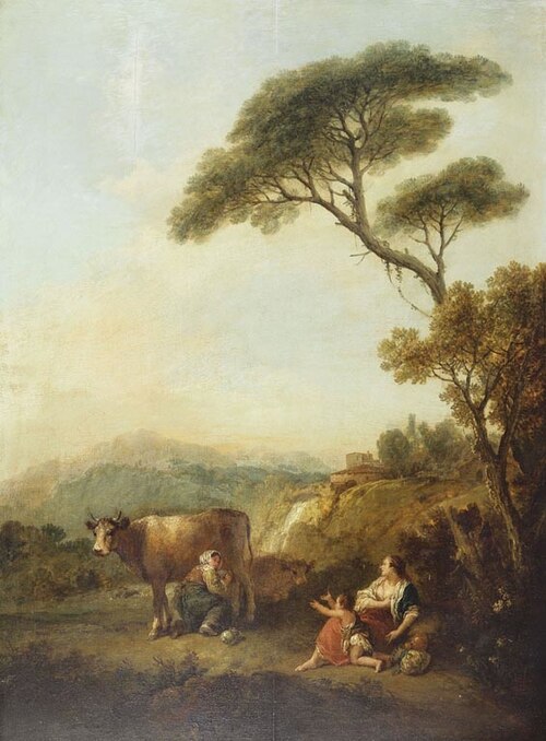 Landscape with a Woman Milking a Cow and a Child Begging for Milk, 1747, Francesco Zuccarelli