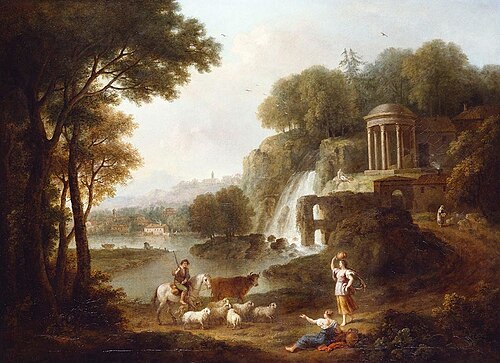 Landscape with a Temple and Cascade, Figures and Cattle, 1764, Francesco Zuccarelli