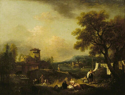 An Italian Landscape with Washerwomen, 1755, Francesco Zuccarelli