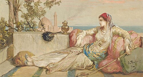 Odalisque on the terrace at dusk, 1850, Jean-François Portaels