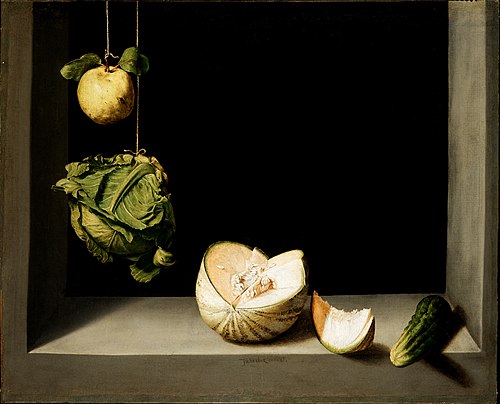 Quince, Cabbage, Melon, and Cucumber, 1602, Juan Sánchez Cotán