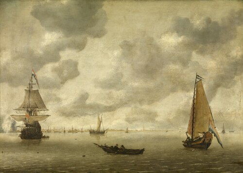 Dutch ships in a harbour firing salute, 1645, Hendrick van Anthonissen