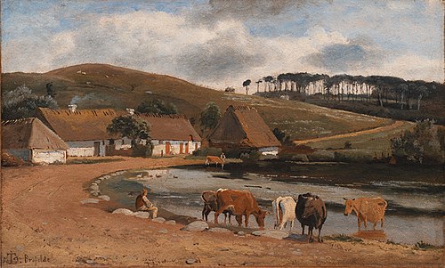 Cows being Watered at a Village Pond. Brofelde, Zealand, 1844, Johann Thomas Lundbye