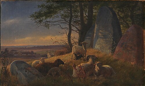 Evening Scene with Sheep on a Mound, 1845, Johann Thomas Lundbye