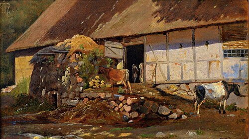 Outside the cowshed, 1847, Johann Thomas Lundbye