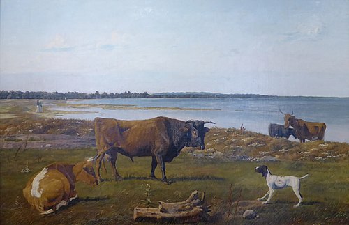 Beach picture with cattle, 1835, Johann Thomas Lundbye
