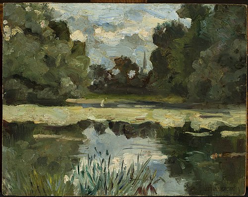 Park landscape with a pond, , Jan Stanisławski