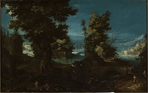 Paysage avec une rivière et des arbres., 1625, Frederik van Valckenborch