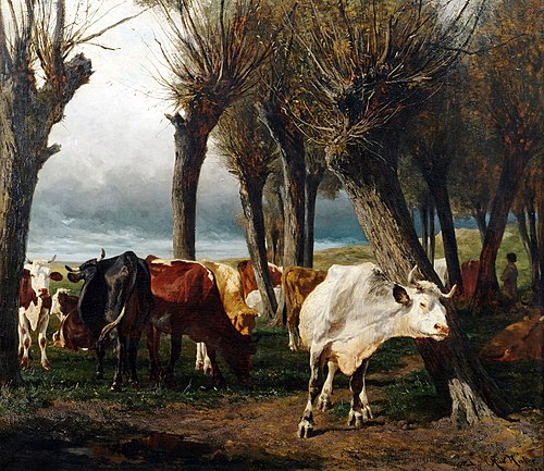 Rinderherde unter Kopfweiden., 1873, Carl Rudolf Huber