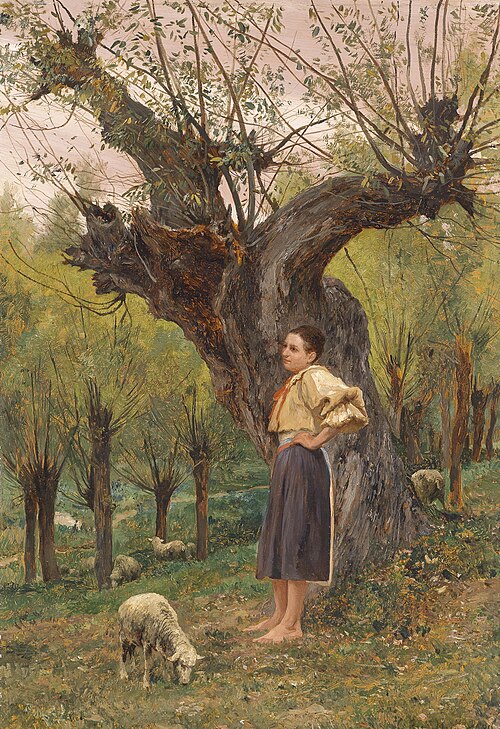 Junges Mädchen vor einer Weide stehend, 1880, Carl Rudolf Huber