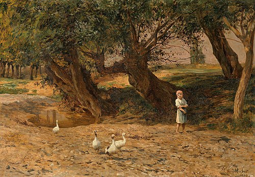 The little goose girl under willows, 1889, Carl Rudolf Huber