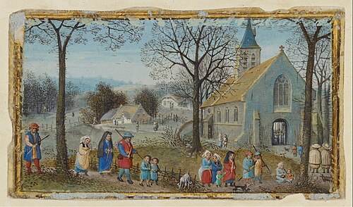 Villagers on Their Way to Church, 1550, Simon Bening