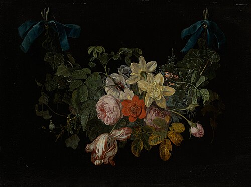 Blumengewinde an blauen Schleifen, 1650, Daniel Seghers