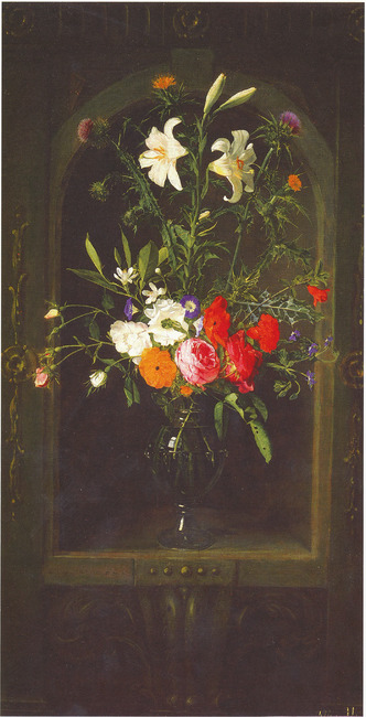 Flowers in a glass vase in a decorated niche, 1660, 1660, Daniel Seghers