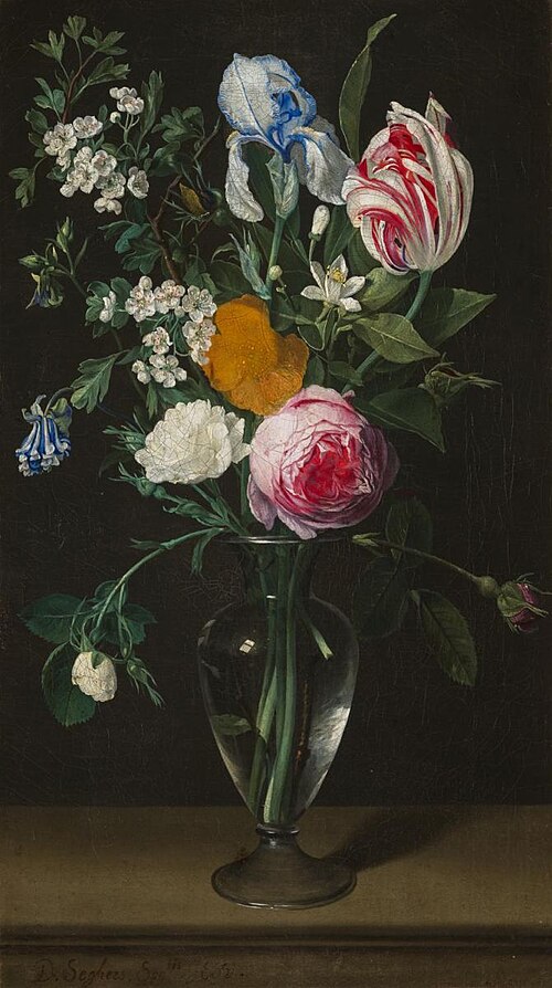 Flowers in a glass vase, 1640, Daniel Seghers