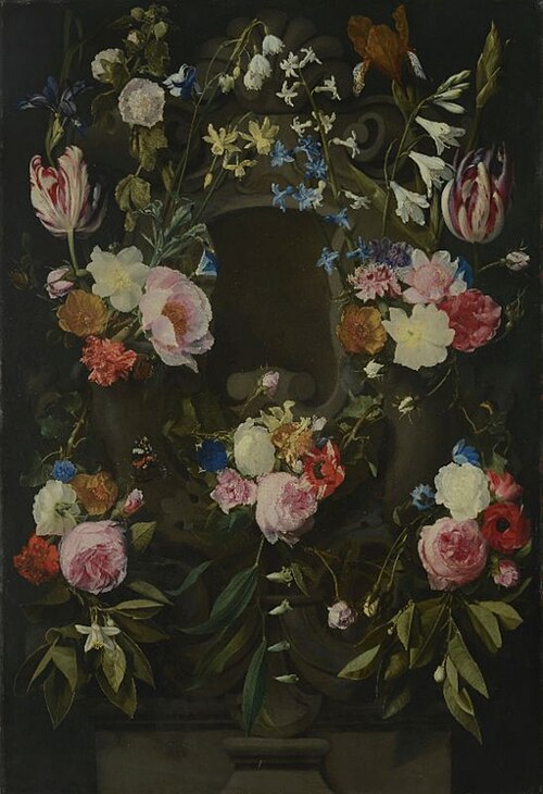 Stone cartouche surrounded by flowers, 1650, Daniel Seghers