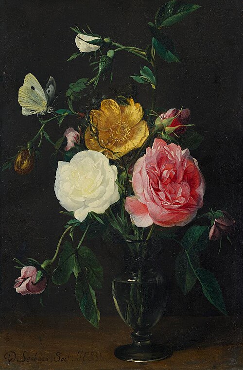 Roses in a glass vase, 1640, Daniel Seghers