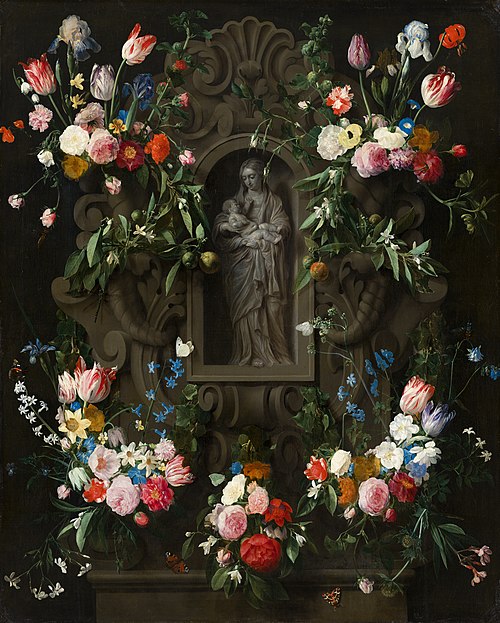 Garland of Flowers surrounding a Sculpture of the Virgin Mary, 1645, Daniel Seghers