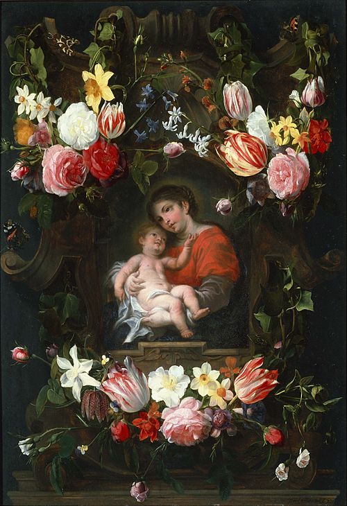 Garland of Flowers with Madonna and Child, 1624, Daniel Seghers