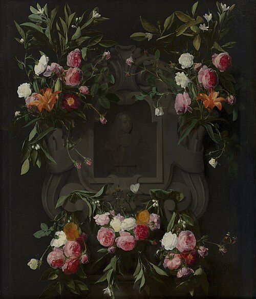 Portrait of Stadholder-King William III (1650-1702) surrounded by a Garland of Flowers, 1660, Daniel Seghers